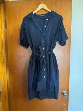 J. Crew Navy Button-Front Midi Shirt Dress with Tie Belt